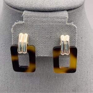 Vintage 80s Inspired Tortoiseshell Brown Square Stud Earrings